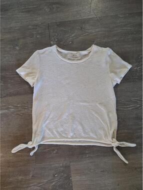 Madewell Cream Short Sleeve Textured Knit Tie-Hem Top